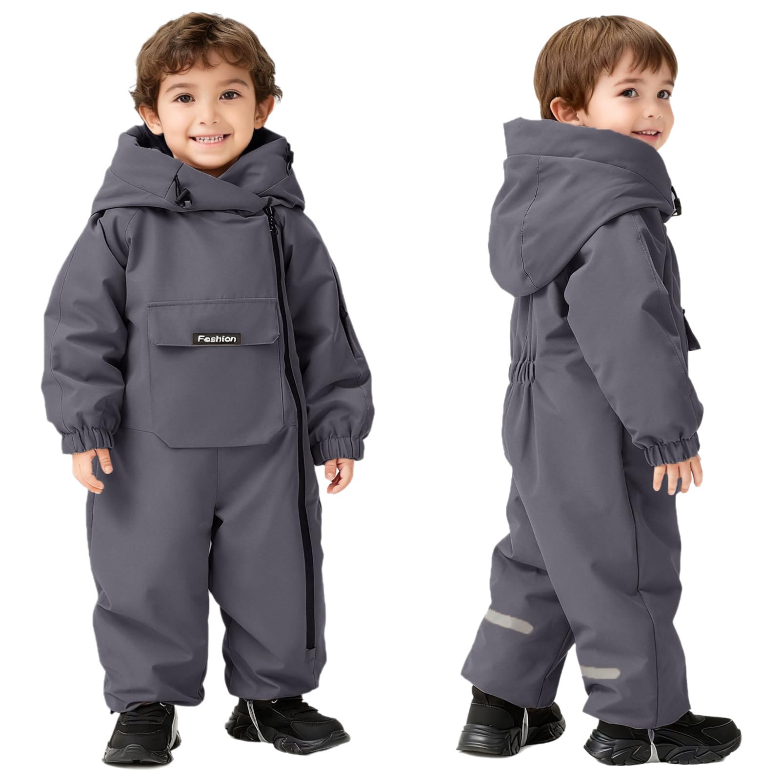CHICTRY Tuta da Neve Intera per Neonato Neonata Pagliaccetto con Cappuccio Body in Pile Overall Jumpsuit Manica Lunca con Zip Tuta Invernale Snowsuit Grigio 3-4 anni