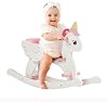 FUNLIO Wooden Unicorn Baby Rocking Horse Ages 0.5-3, Cute Baby Rocking Horse with Safety Belt & Backrest, Easy to Assemble Toddler Ride on Toys, CPC & CE Certified - Pink