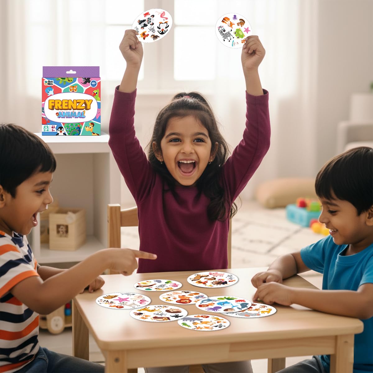 GiniMini Animal Frenzy – 57 Animal-Themed Educational Cards for Kids 3+ | Vocabulary & Matching Skill Builder | Fast Observation Game for Toddlers | Family & Travel-Friendly Learning Toy 3