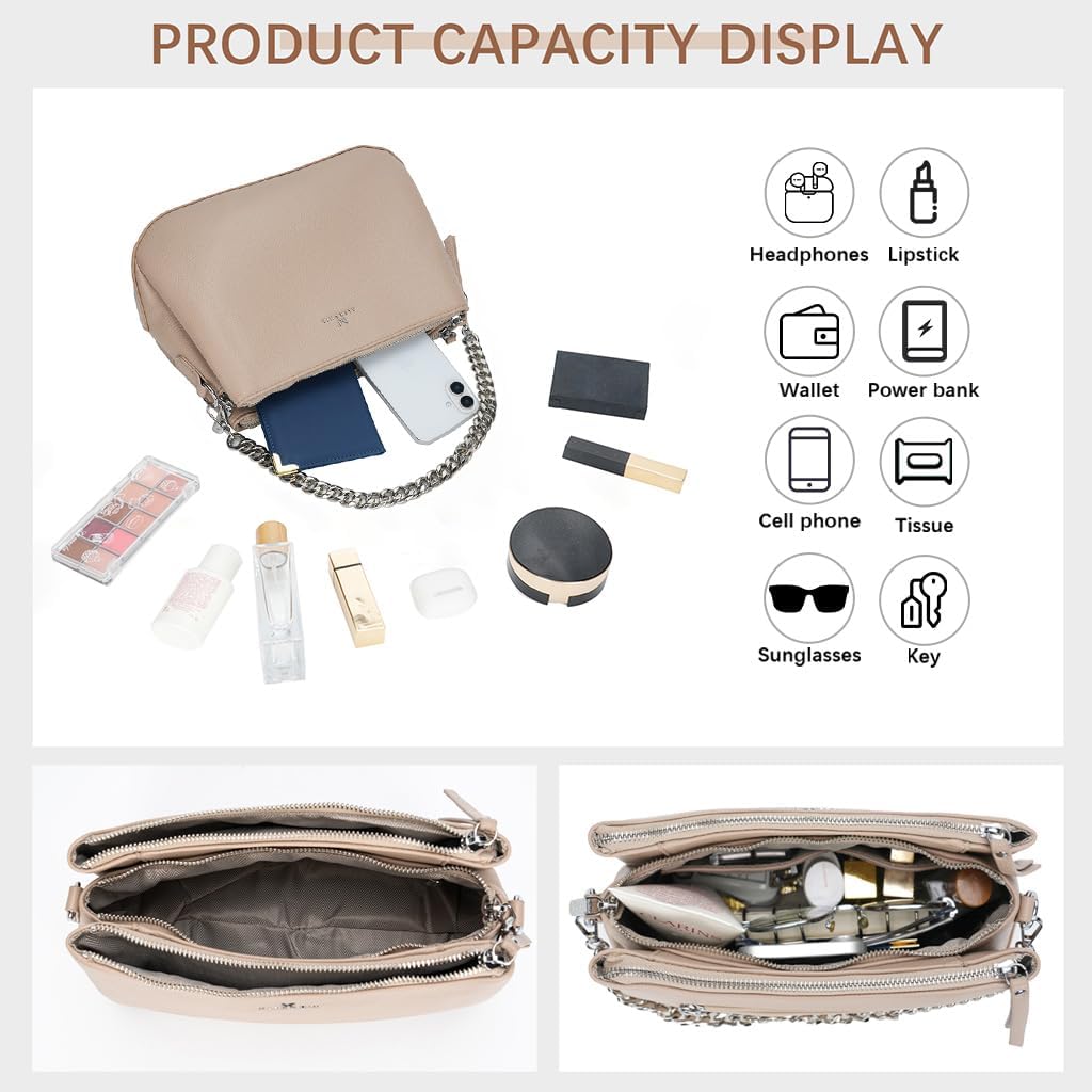 ALEX&MIA Crossbody Bag for Women - Medium Vegan Leather Handbag with Multiple Zippered Pockets, Two-Strap Design
