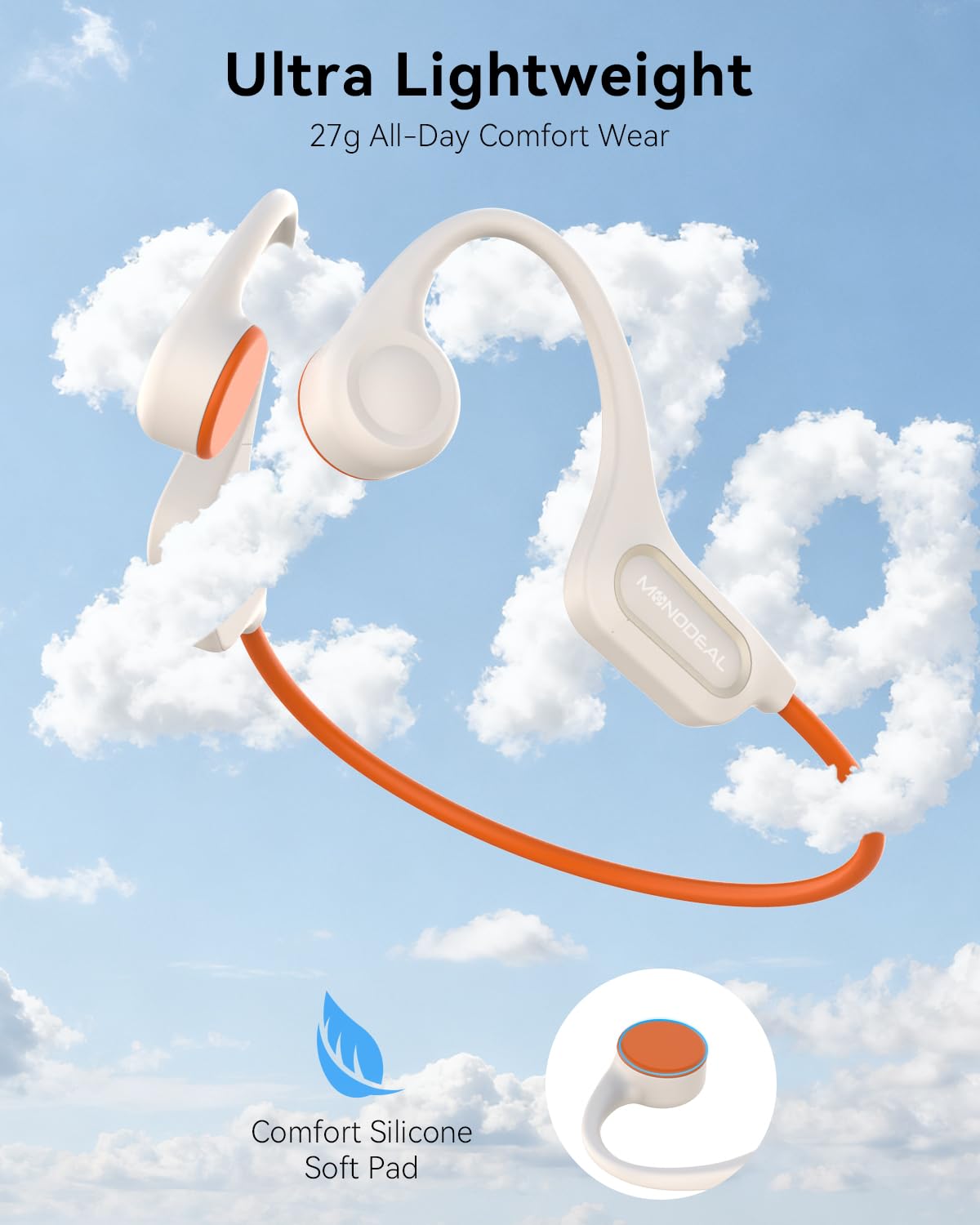 MONODEAL Cuffie Conduzione Ossea Bluetooth 5.3, Impermeabili IPX6, Porta Type-C, 27g