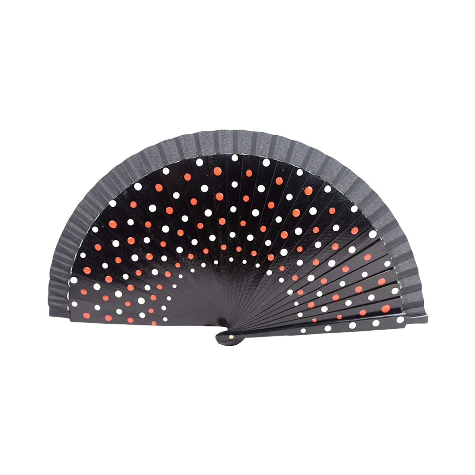 Flamenco Spanish Hand Fan Vintage Dots Pattern 23cm Wood Folding Fan for Dancing Party Decoration Folding