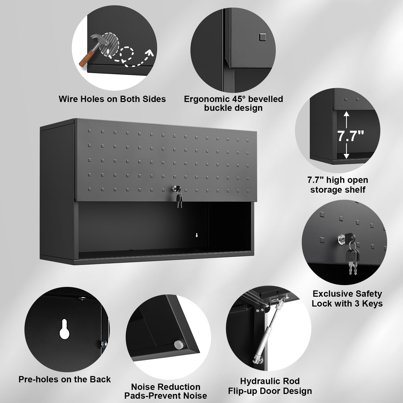 Garage Wall Cabinet Metal Garage Locker Steel Storage Cabinet Flip Up Wall Mounted Cabinet with Locking Door Open Shelf Overhead Wall Cabinet Trailer Cabinets Basement Workshop Assembly Required