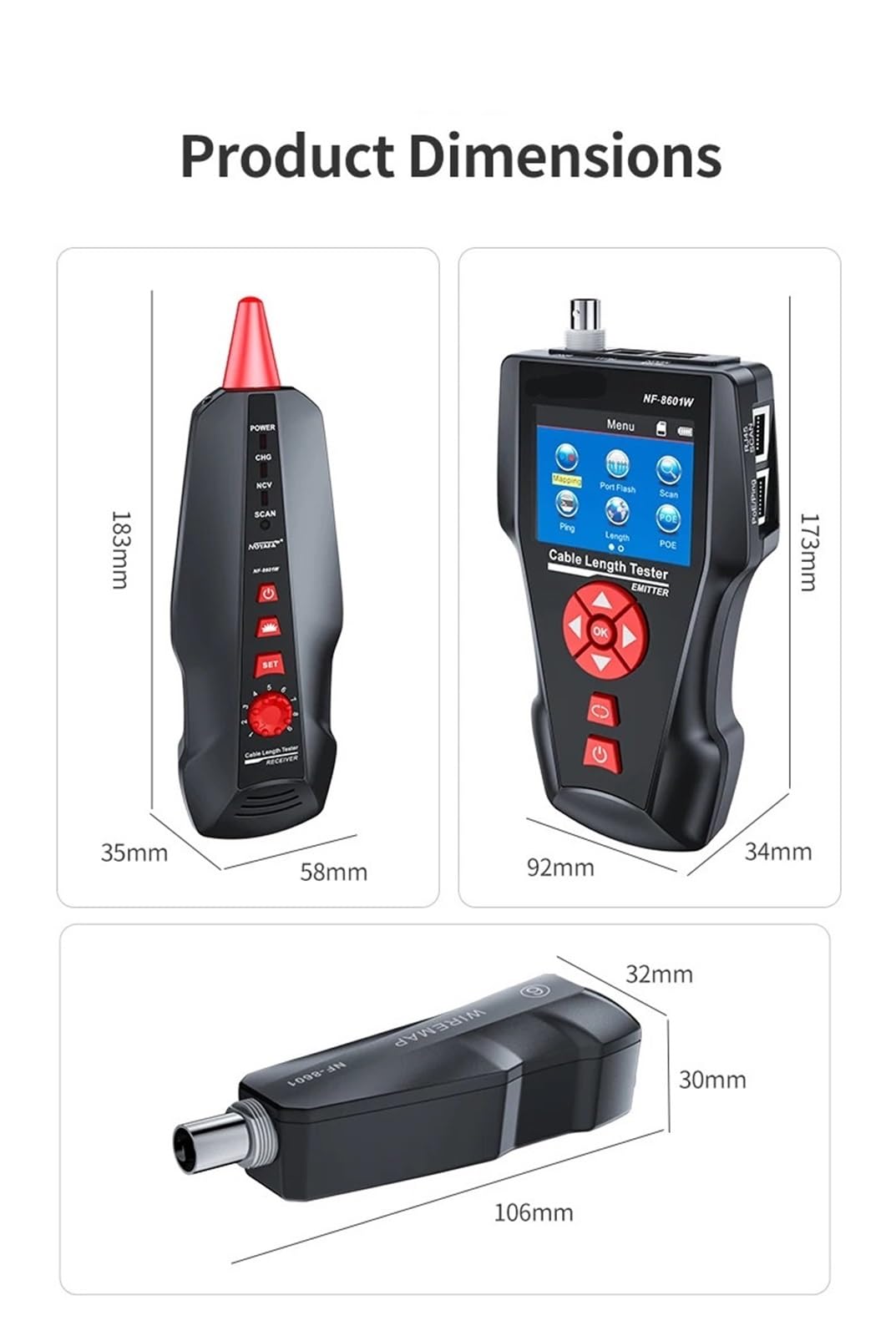 Probador de cables de red, Probador De Cable Red, Multifunción RJ45 RJ11 BNC POE PING Crosstalk Lan Test 8pcs Remote Tracker