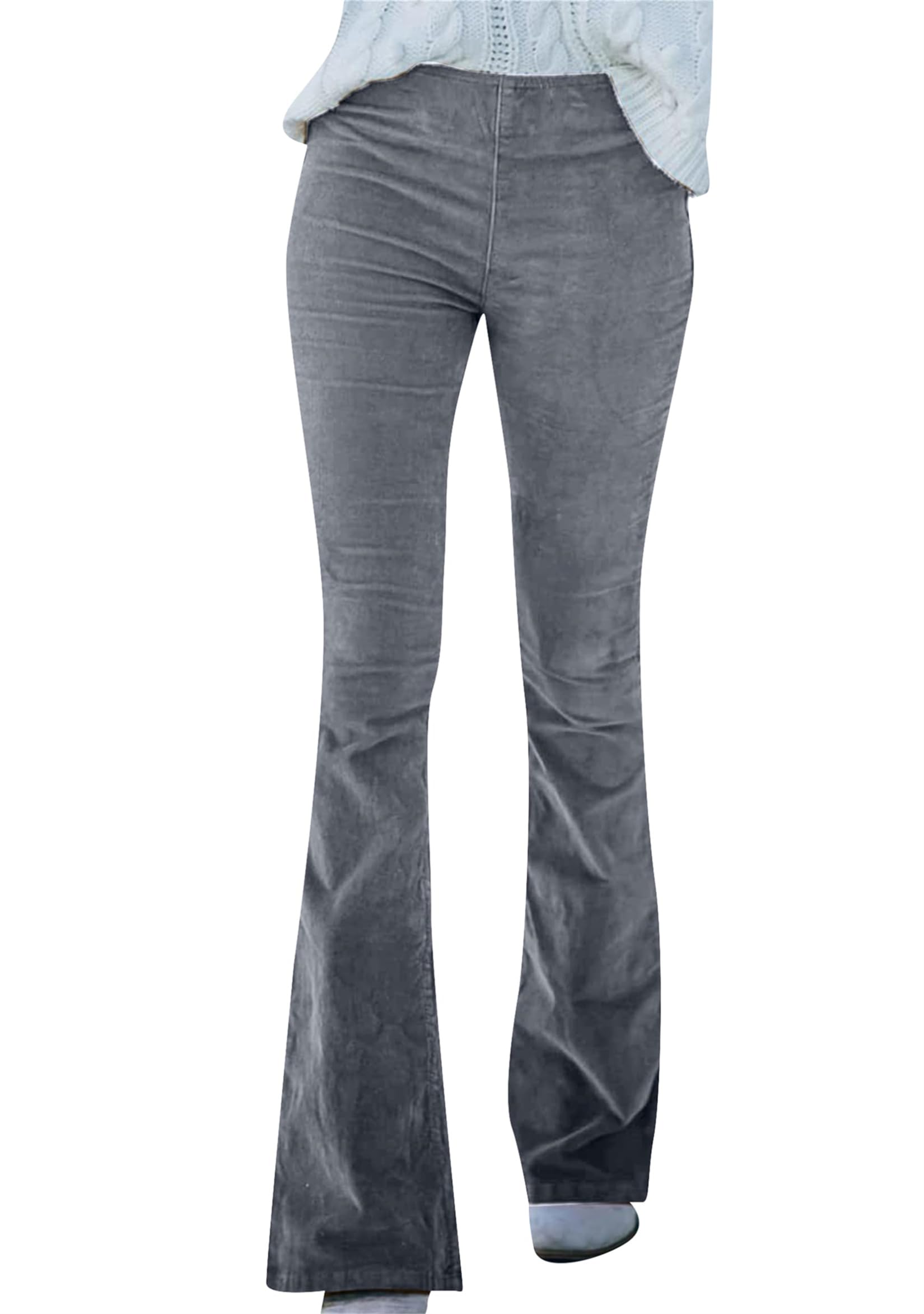 TYQQU Womens Swing Fitted Palazzo Pants Casual Loose Bell Bottom Trousers Vintage Fashion Corduroy Pockets Pants
