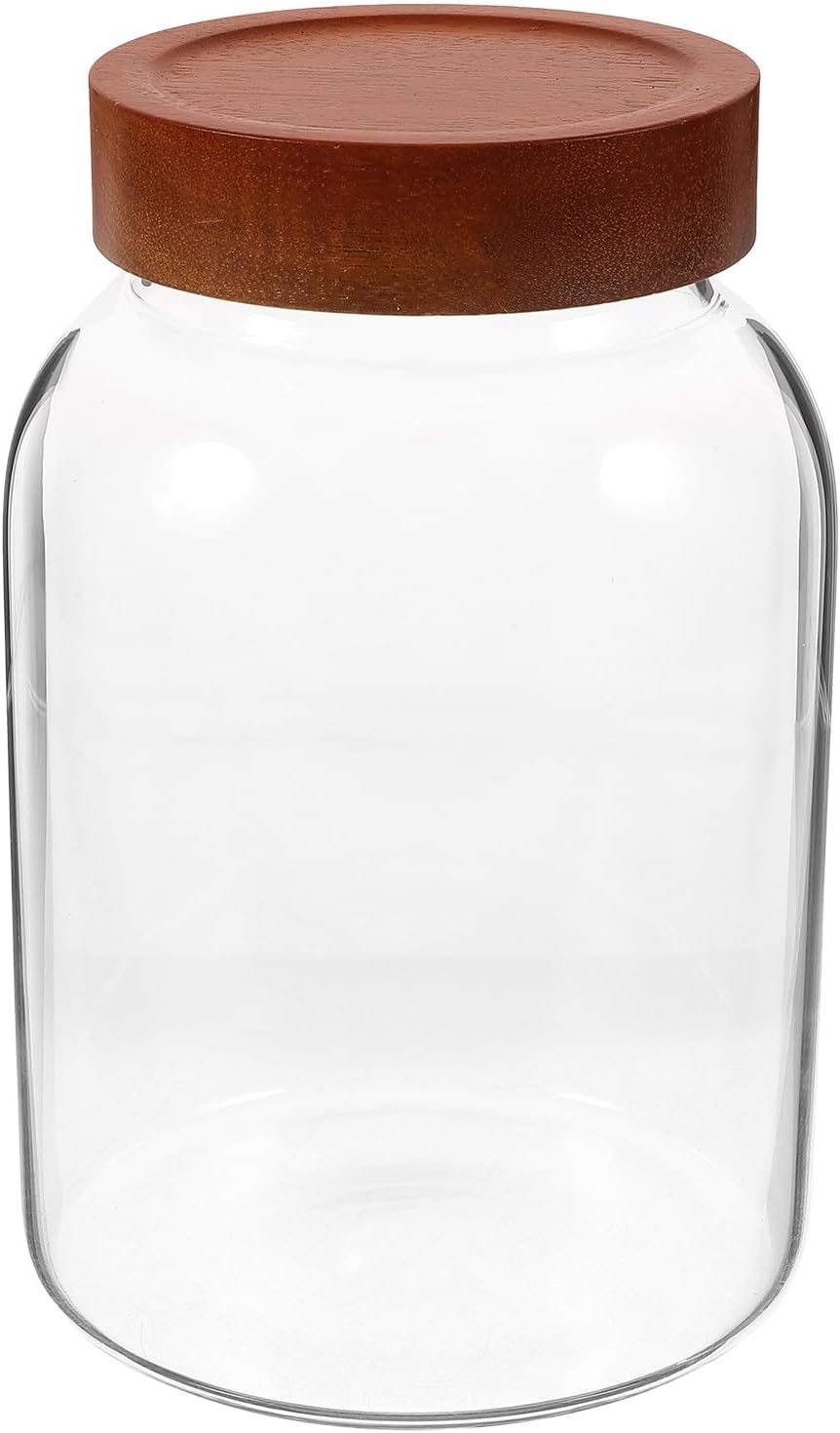 TIDTALEO Large Capacity 2800ml Borosilicate Glass Canister with Airtight Screw Lid, Acacia Wood Cover Grain Storage Jar for Kitchen Pantry, Food Sealed Storage Container for Beans