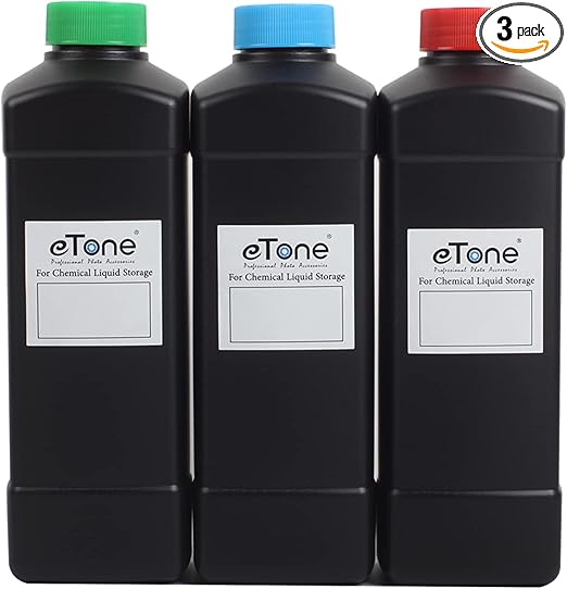 eTone 3x 1000ml Darkroom Chemical Storage Bottles Film Photo Developing Processing 1L
