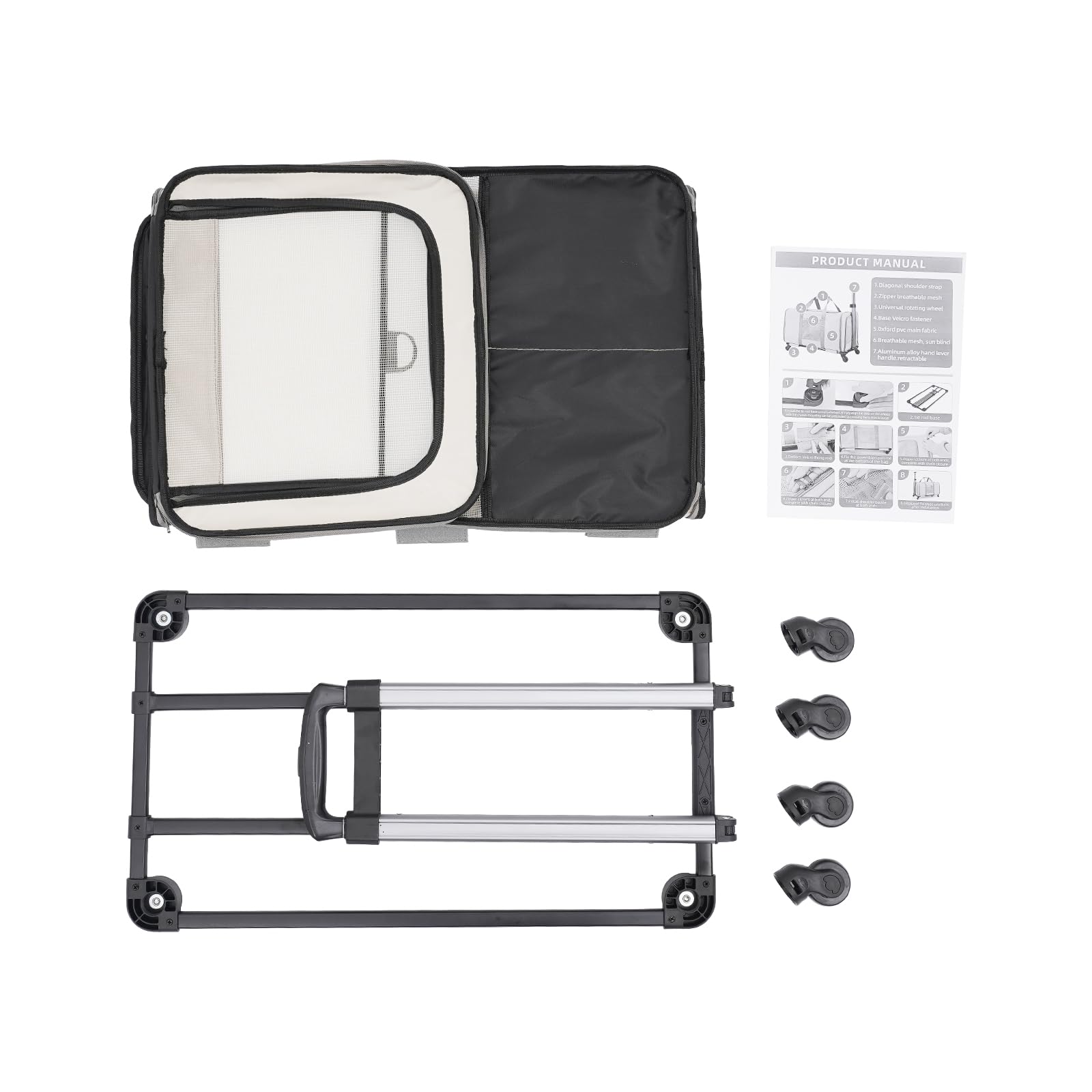 Cochecito de mascotas para gato con ruedas, transportín para 1 gato, plegable, hasta 12 kg, bolsa de viaje para mascotas, extraíble para paseos/camping (gris)