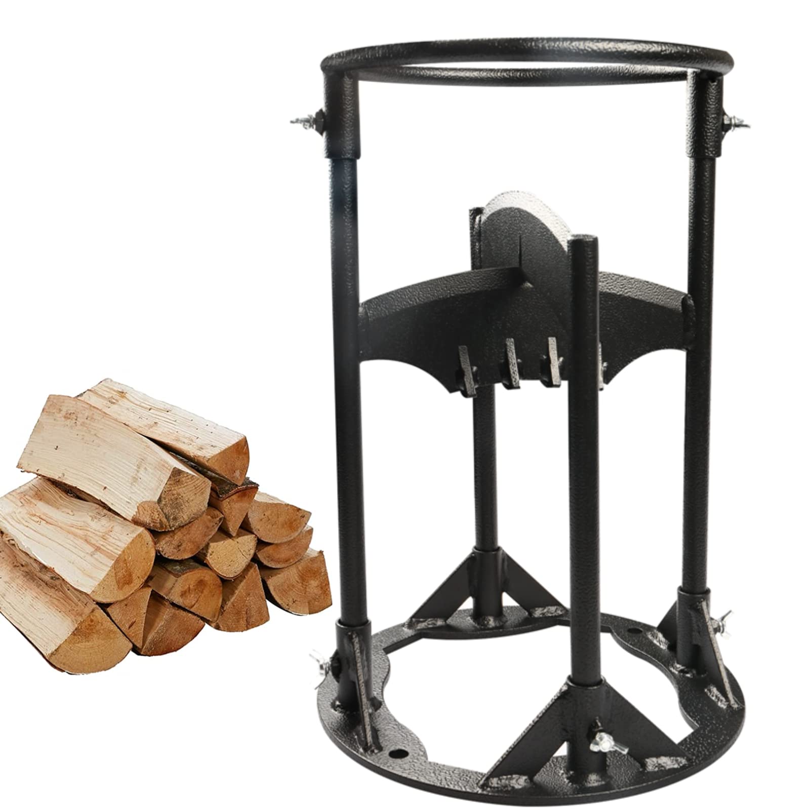 Firewood Kindling Splitter, Heavy Duty Cast Iron Log Splitter, Manual Wood Splitting Wedge, Cuts 4 Ways - with Removable Secondary Blade Attachment