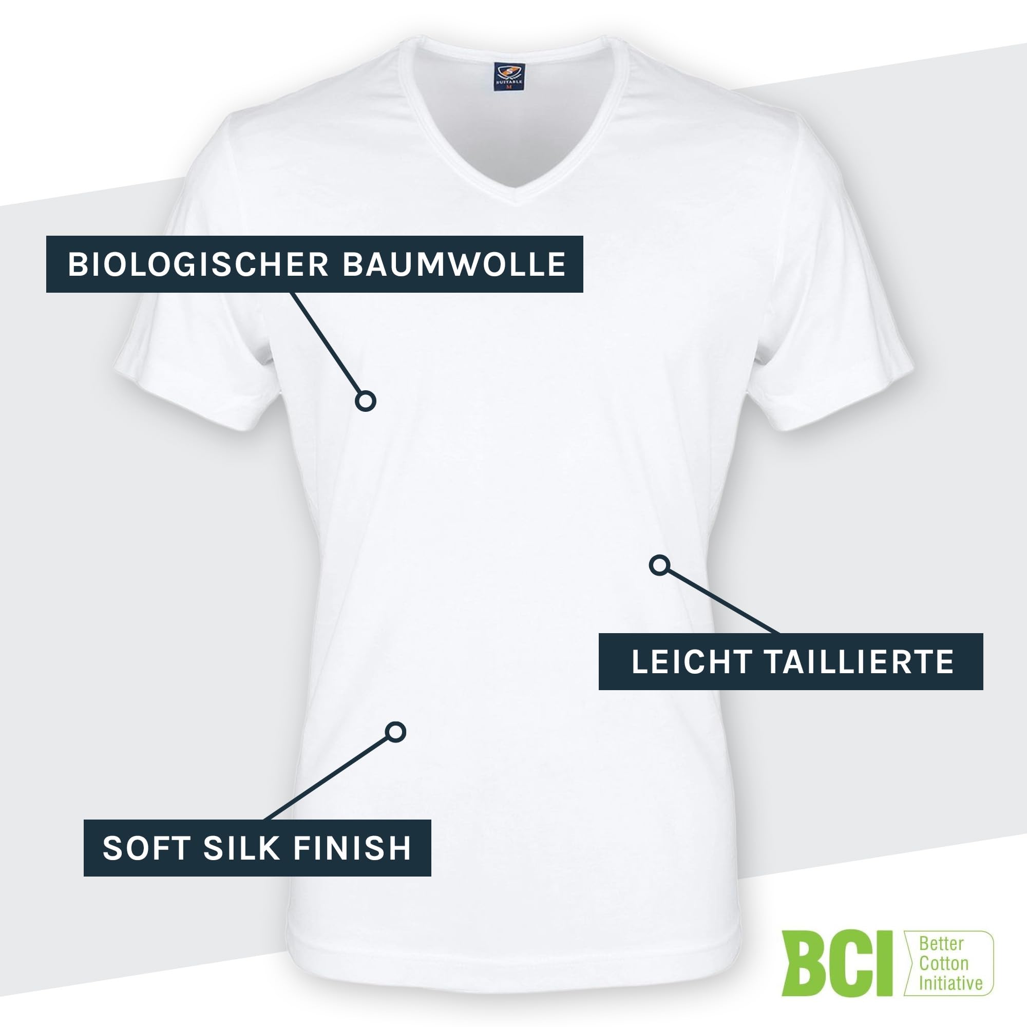 Suitable Vita T-Shirt V-Ausschnitt Weiß 6-Pack - Herren - Bekleidung - Grösse Modern-fit