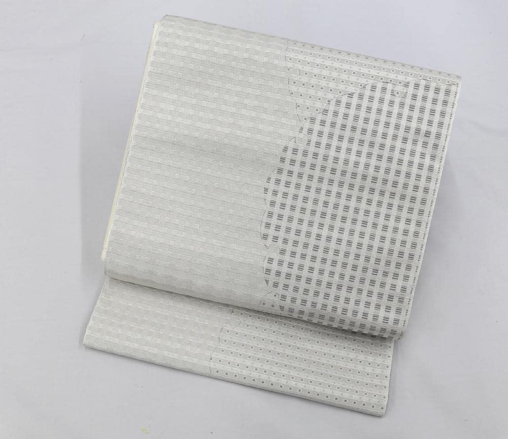 別注品！未仕立 博多帯 八寸 名古屋帯 グレー地 大きい雪輪柄 仕立