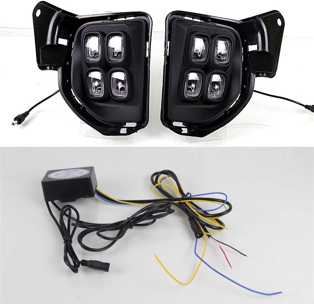 LED Daytime Running Lights DRL Compatible for Toyota Hiace 2014-2018, 6000K 4LEDs 12W Front Bumper Fog Lamp + Yellow Turn Signals Light