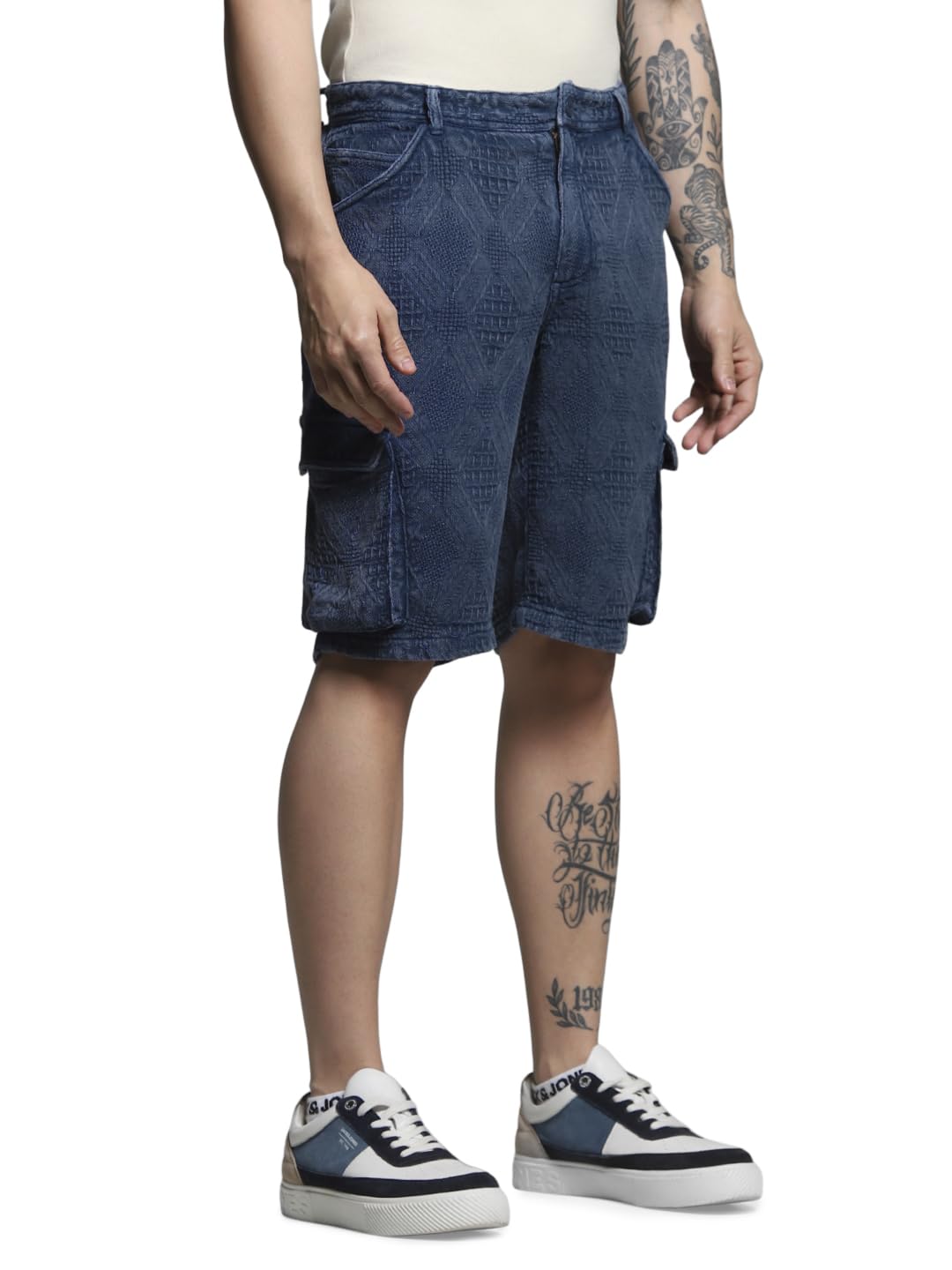 Men's Regular Fit Mid Rise Blue Shorts-image-23