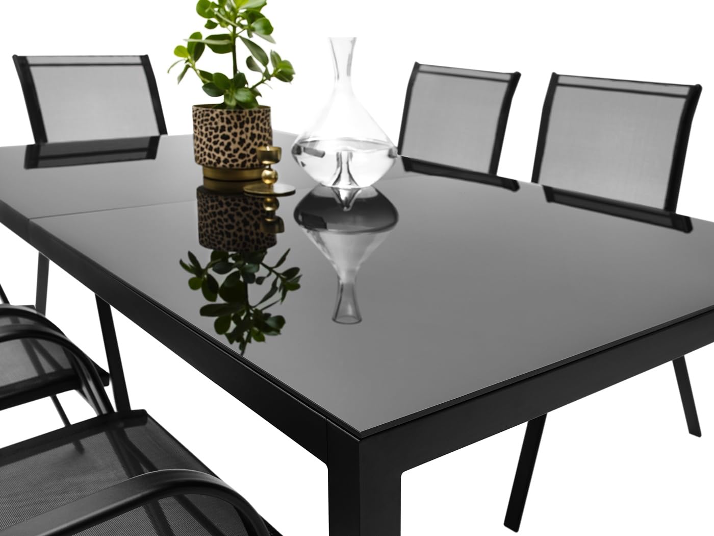 Gartentisch aus Glas und Stahl wetterfest moderner Esstisch für Garten Balkon Terrasse robust pflegeleicht in Schwarz als Variante erhältlich (70x120x71 cm)