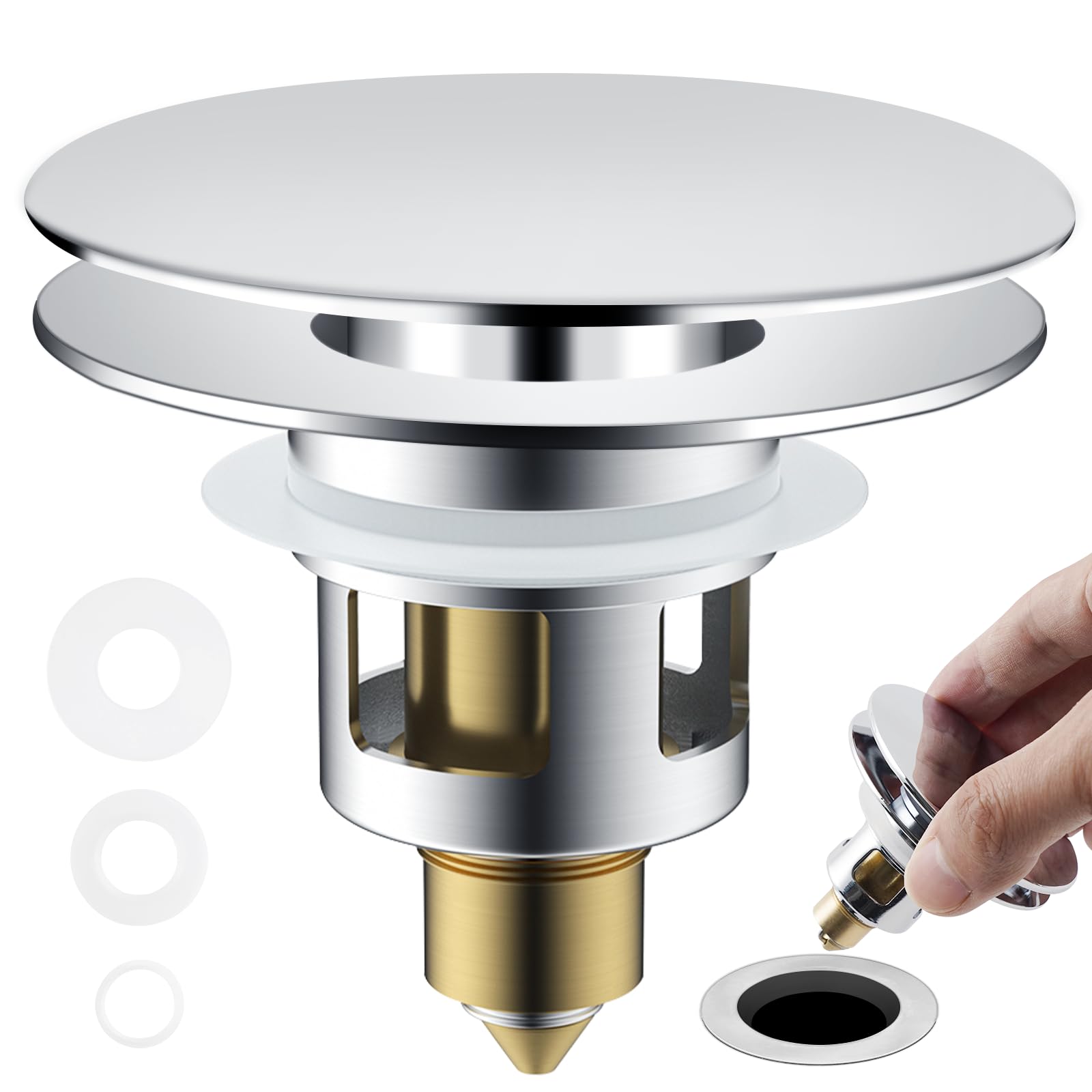 Universal Bathroom Sink Drain Stopper Strainer, Big Cover, Chrome