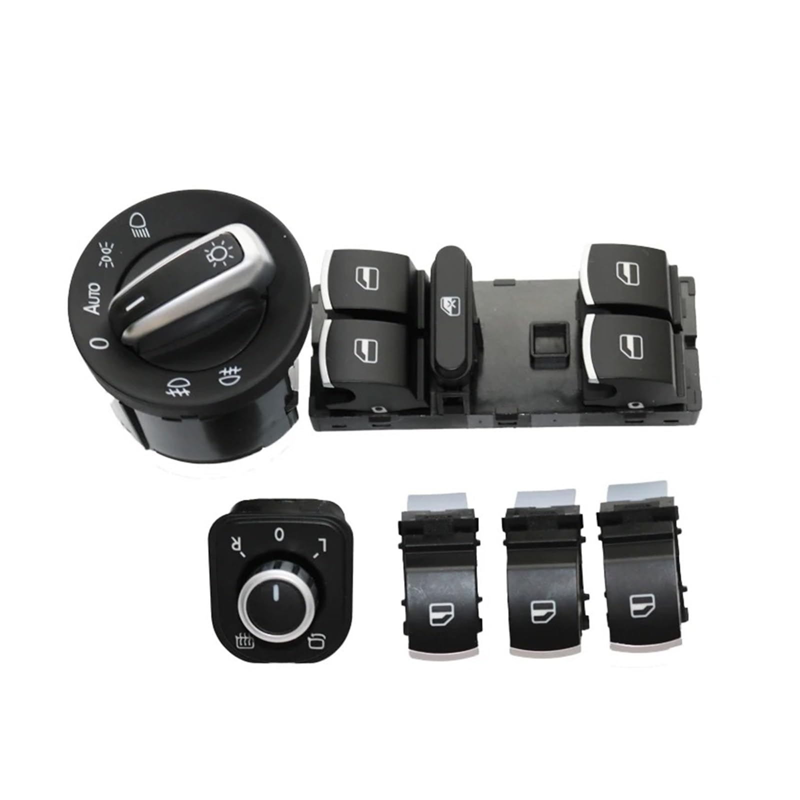 Chrome Auto Faro Finestra Interruttore Per VW Per Golf 5 6 Per Tiguan Per Passat B6 Per Jetta GTI 5ND941431B 5ND959857 5ND959855 5ND959565 Pulsante Commutazione Specchietto Retrovisore(6PCS)