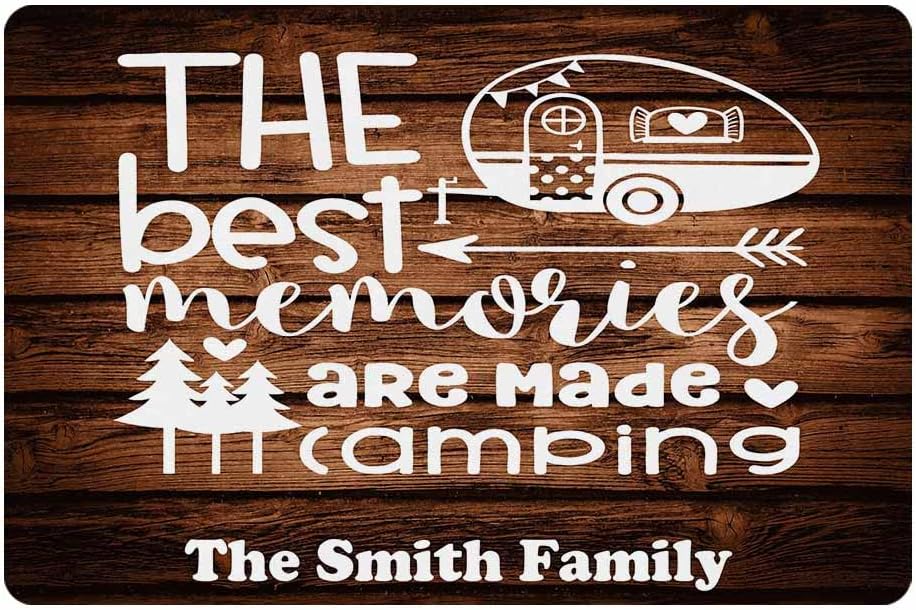 Custom Camper Doormat Indoor Outdoor with The Best Memories are Made Camping Decor Personalized Camping Door Mat 24" X 16"