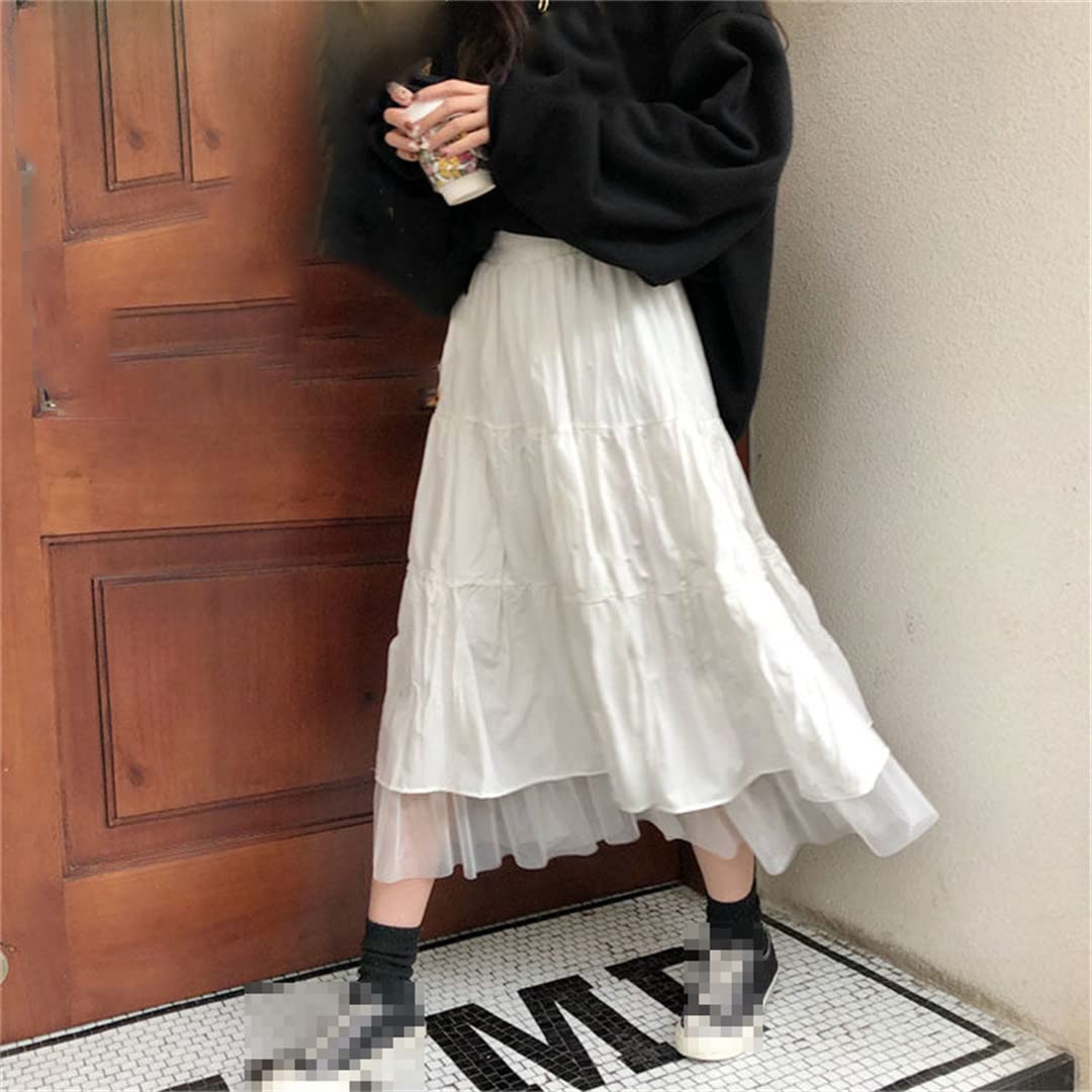 Gonne Lunghe in Tulle da Donna, gonne a Pieghe Elastiche a Vita Alta, gonne Lunghe Femminili White L