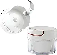 Mini Processador de Alimentos Manual com 2 Lâminas em Aço Inoxidável – Triturador de Alho, Cebola, Temperos e Legumes Portátil, Rápido e Fácil de Usar na Cozinha Linha Premium