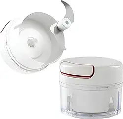 Mini Processador de Alimentos Manual com 2 Lâminas em Aço Inoxidável – Triturador de Alho, Cebola, Temperos e Legumes Portátil, Rápido e Fácil de Usar na Cozinha Linha Premium