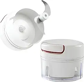 Mini Processador de Alimentos Manual com 2 Lâminas em Aço Inoxidável – Triturador de Alho, Cebola, Temperos e Legumes Portátil, Rápido e Fácil de Usar na Cozinha Linha Premium