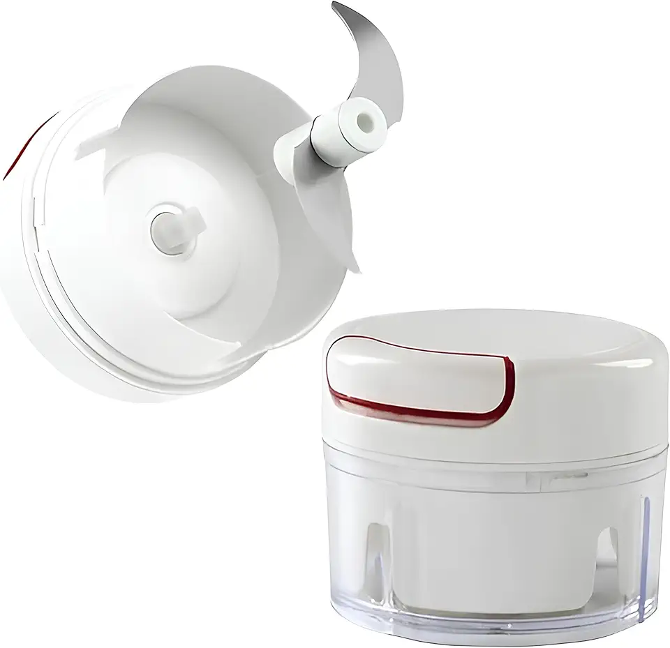Mini Processador de Alimentos Manual com 2 Lâminas em Aço Inoxidável – Triturador de Alho, Cebola, Temperos e Legumes Portátil, Rápido e Fácil de Usar na Cozinha Linha Premium