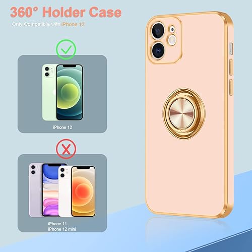 Miniatura 2 de Fingic Funda para iPhone 12, iPhone 12 con soporte de anillo de 360 para mujeres y niñas, soporte magnético, soporte magnético a prueba de golpes,