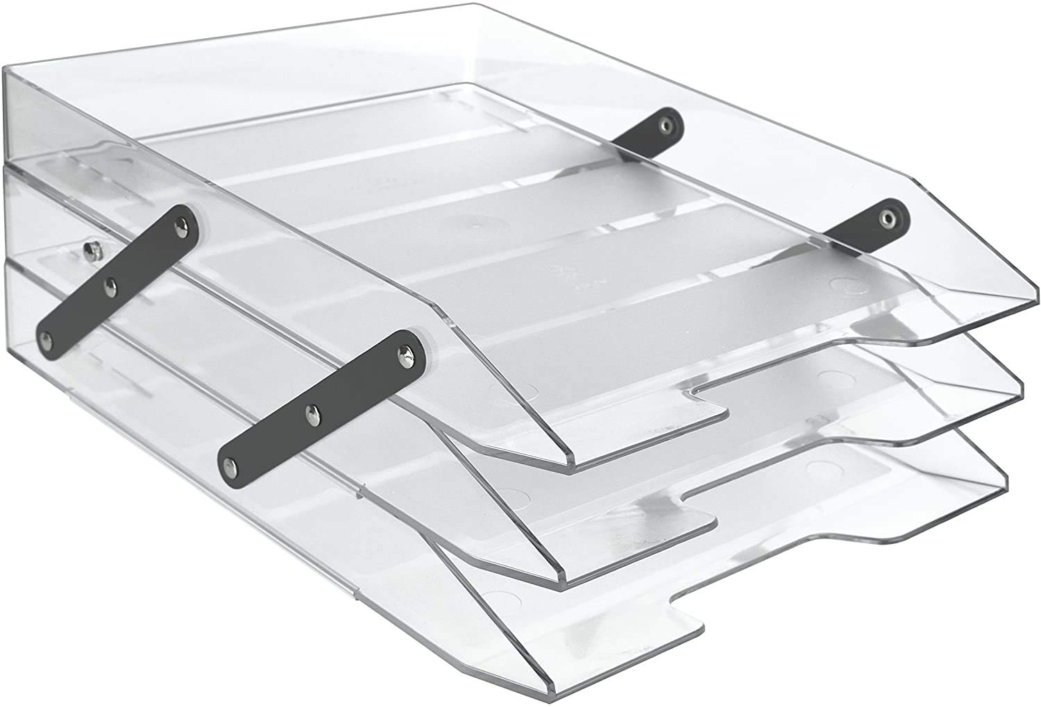 Acrimet Zusammenklappbares Gelenk-Briefablagesystem 3-stöckig Kunststoff Schreibtisch-Ablage (Transparent Farbe)