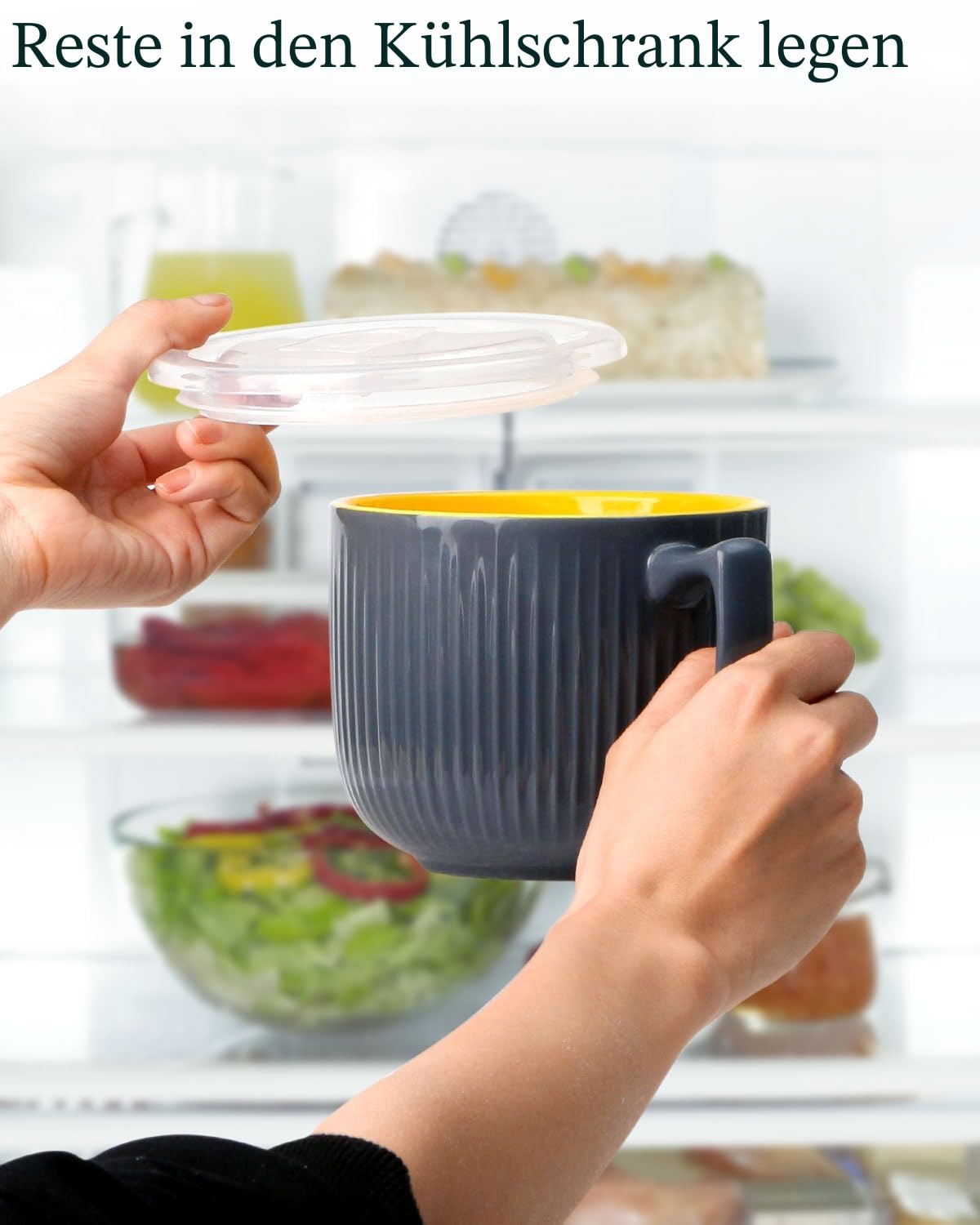 NUTRIUPS Mikrowellen Keramik Suppenschüssel mit Henkel, 900ml Suppentassen mit Henkel, Kaffeetasse Groß