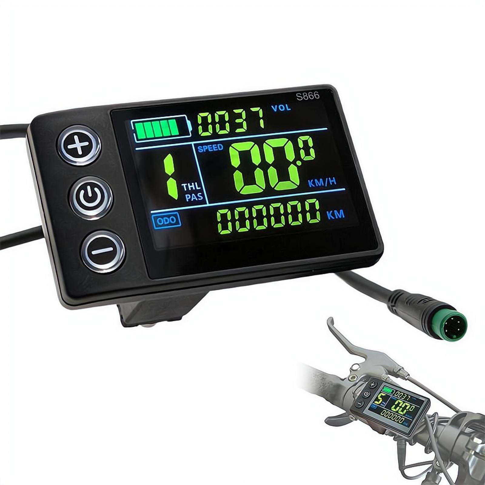 S866, contachilometri per bicicletta elettrica con display LCD, 24 V, 36 V, 48 V, pannello di controllo con display LCD, senza fili, con cavo di interfaccia a 5 pin, per modifica di bici elettriche e
