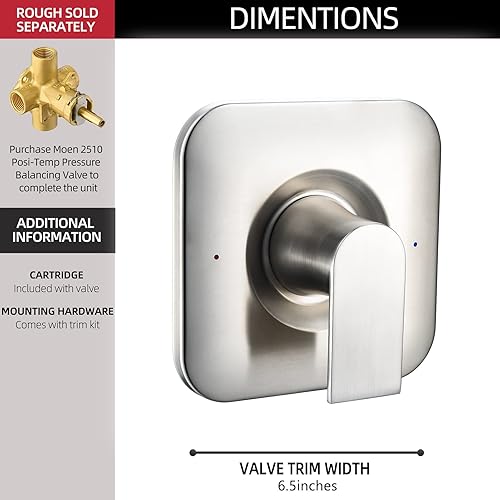 Vista 4 de Reemplazo para el kit de ajuste de válvula Posi-Temp Moen T2471BN Genta LX, níquel cepillado