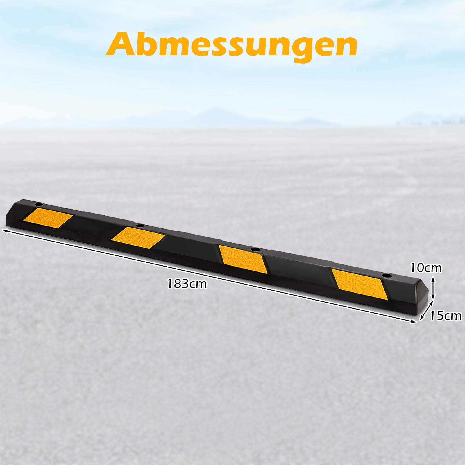 GYMAX Topes de Aparcamiento de Alta Resistencia, Tope Rueda de Goma con 8 Bandas Reflectantes Amarillas para Estacionar y Parkings, Protector de Paredes de Garaje, 183 x 15 x 10 cm