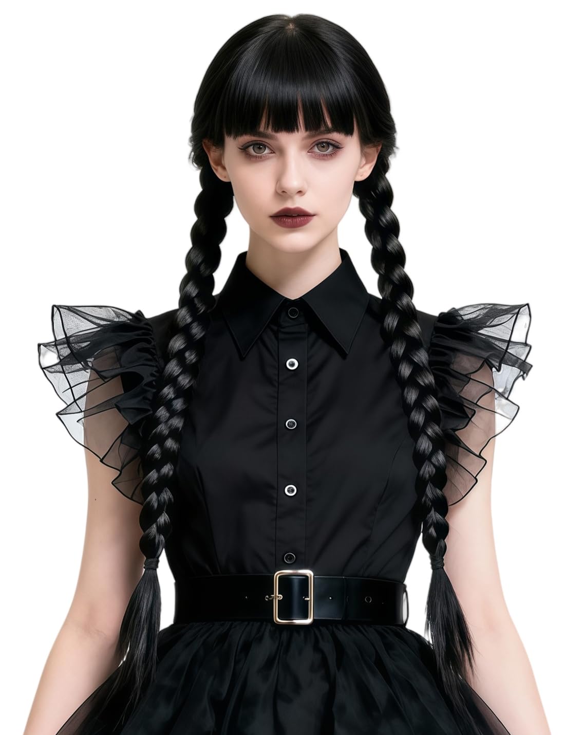 Braided Black Wig for Gothic Costume Women Cute Soft Black Wig with Bangs for Halloween Family Party CC050BK
