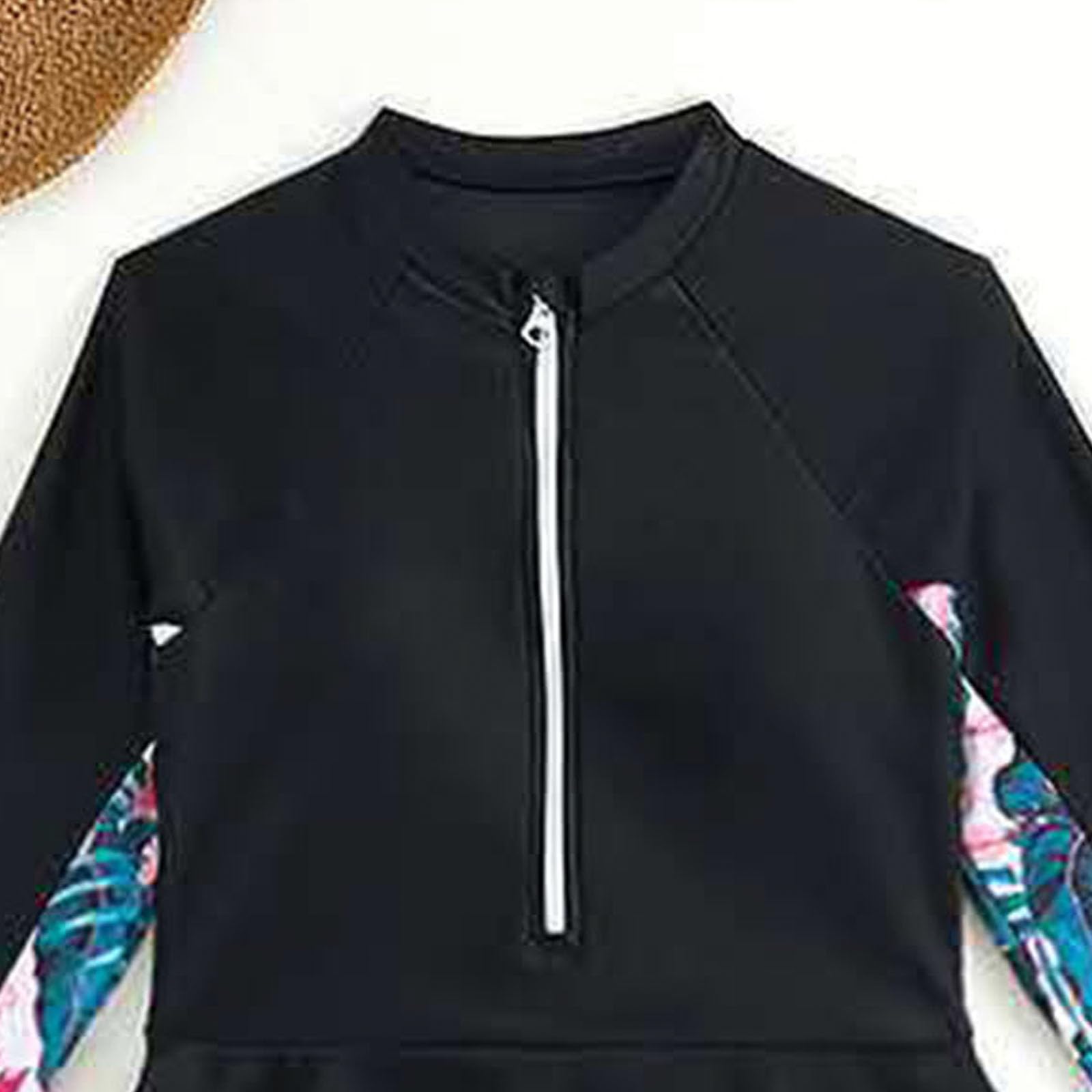 Generisch Mädchen Badeanzug mit Langen Ärmeln, 2 teiliges Set mit Rashguard, Badeanzüge für Teenager Schwimmanzug Damen Reißverschluss Cover Up Schwimmanzug Full Cover Langarm Top Hose