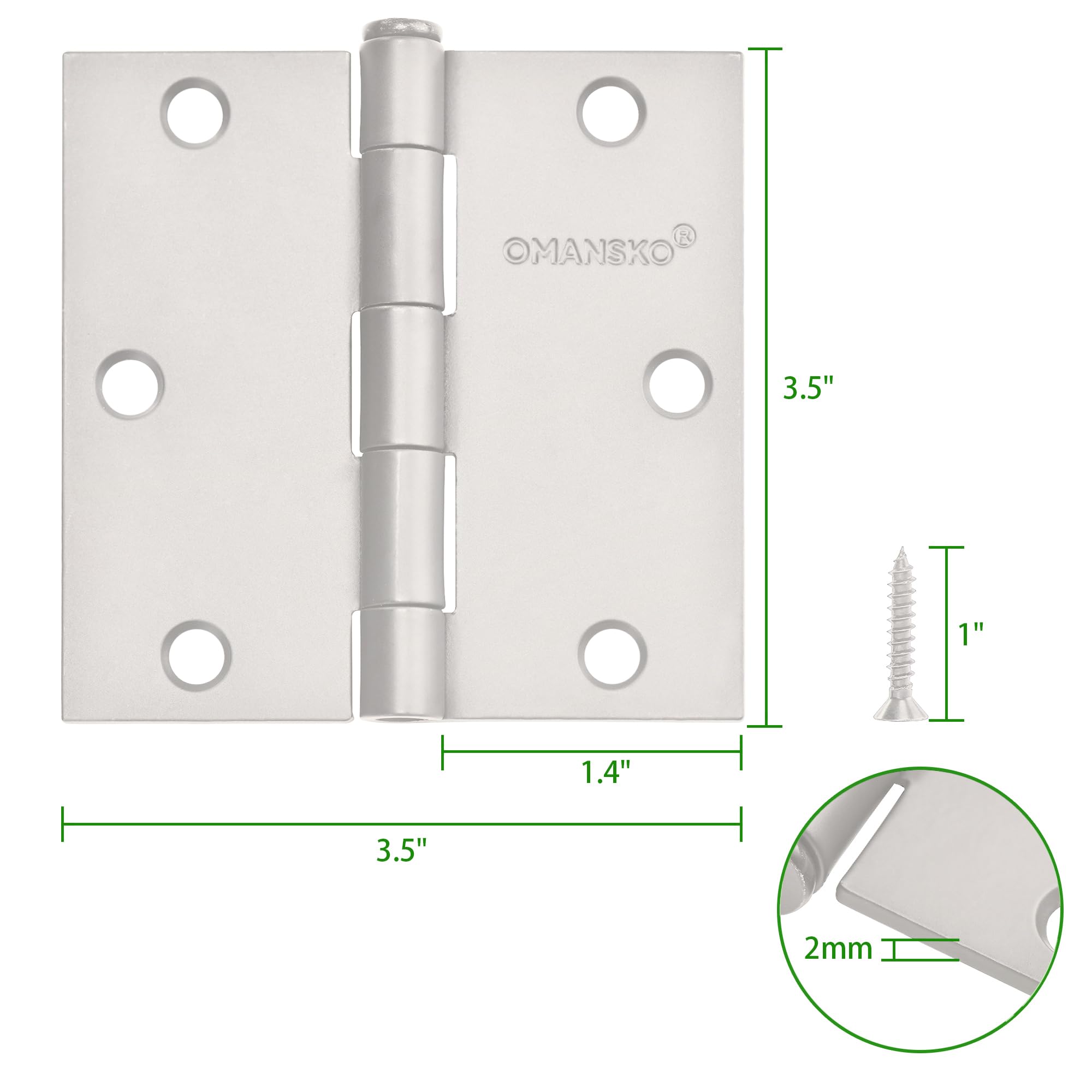 Paquete de 18 bisagras de puerta blancas, bisagras blancas de 3.5 x 3.5 pulgadas para puertas interiores, bisagras de 3 1/2 pulgadas para puertas residenciales, bisagras de puerta interior de esquinas
