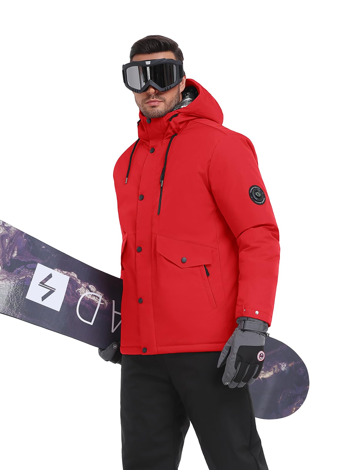 Voqeen Veste de Ski Imperméable Hiver Homme Manteau Chaud avec Capuche Amovible Manteaux Coupe-Vent avec Multi Poches de Randonnée