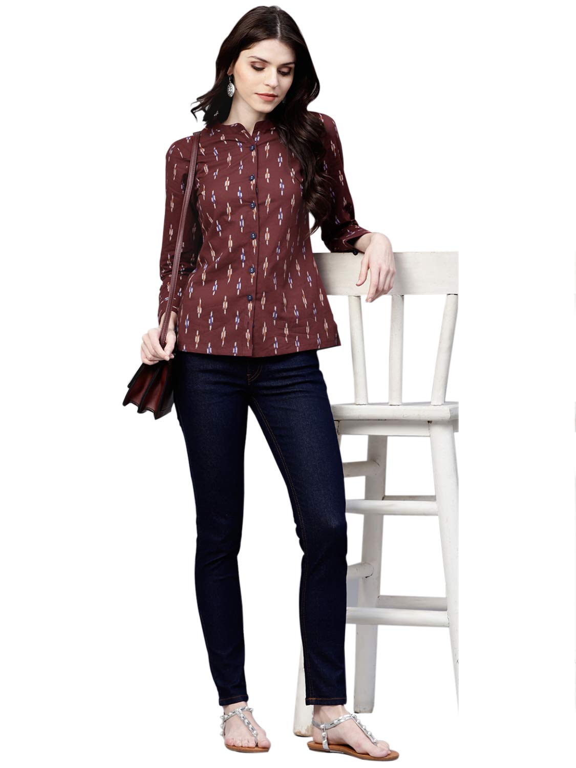 JAIPUR VASTRAWomen's Cotton Ikat Print Shirt