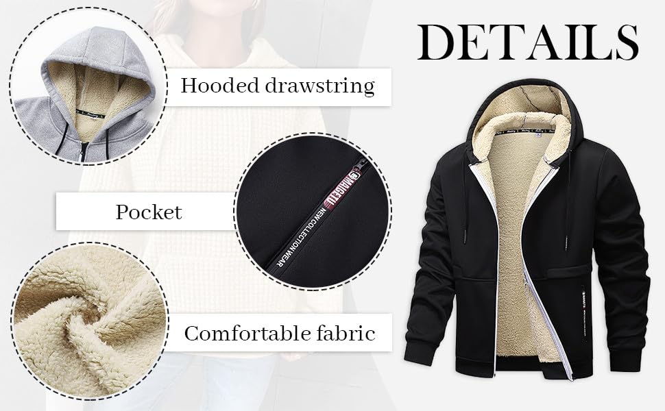 ADHOWBEW Men's Winter Coats Hunting Plush Warm Vintage Long Sleeve Fleece Lined Zip Up Thicken Sherpa Big and Tall Outerwear4