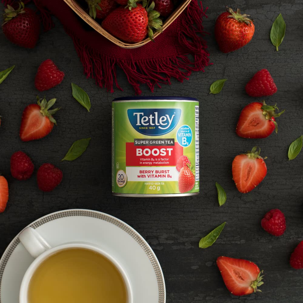 Tetley Super Green Tea Boost: Berry Burst with Vitamin B6, Fortified Fruit Tea - 20 Tea Bags, 40 Grams, Contains Caffeine - 4