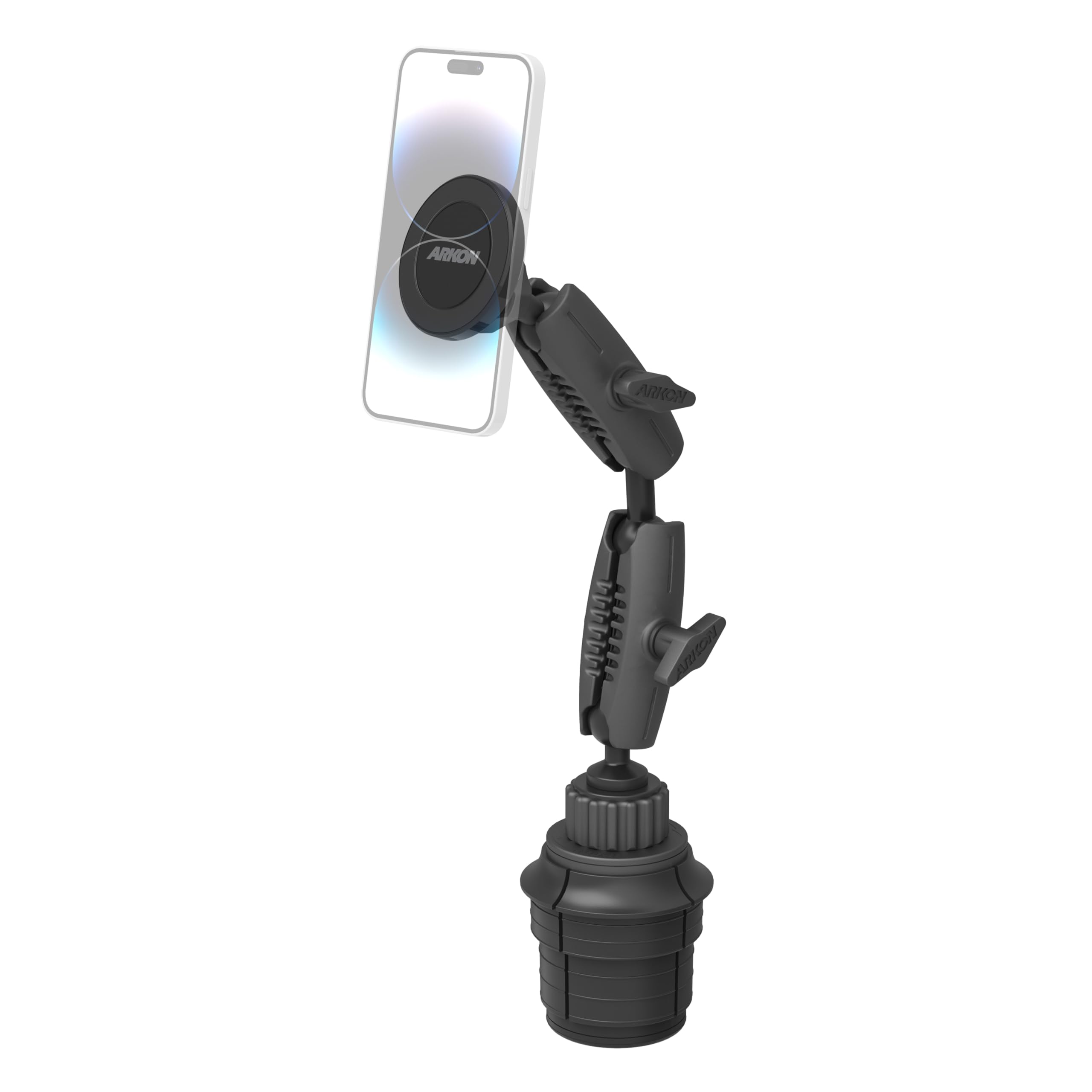 ARKON Mounts Magnetic Phone Holder with Cup Holder Mount and Dual 25mm Shaft Arm Compatible with MagSafe-Style Attachment