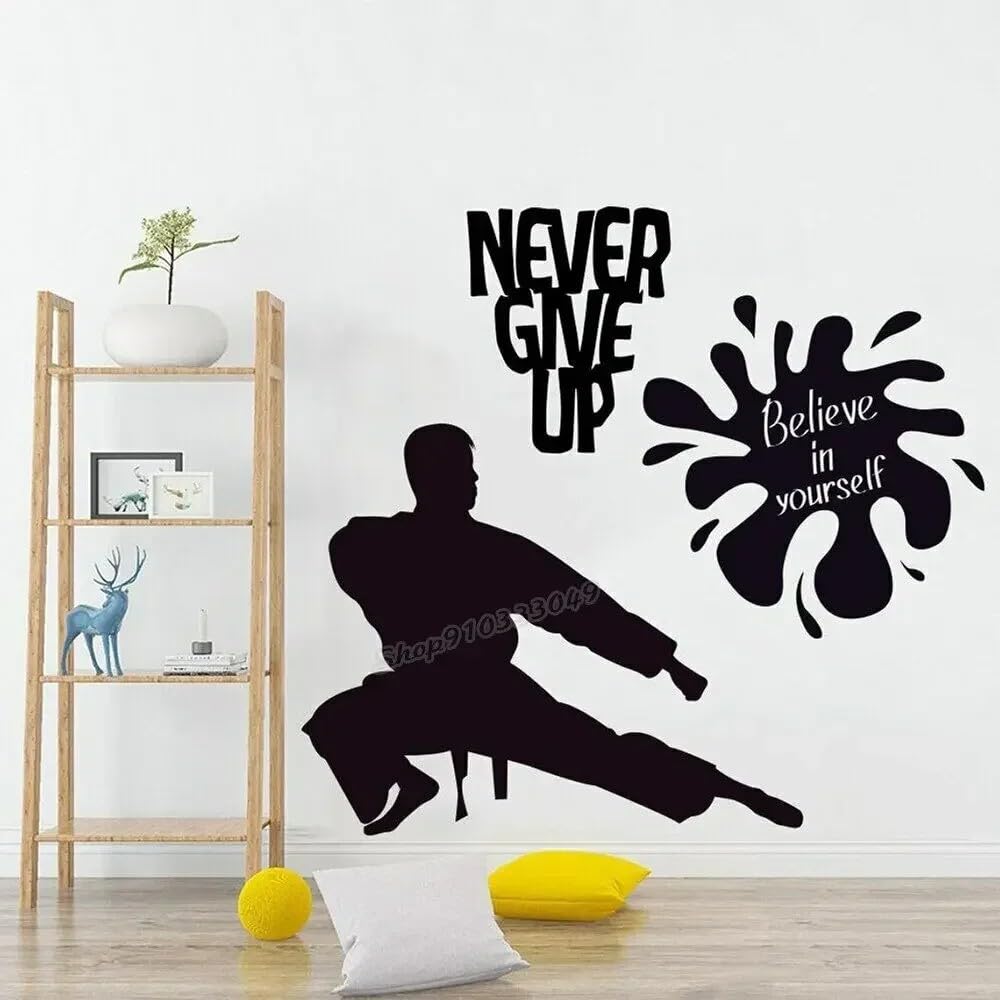 Karate Wall Decal Karate Stickers Never Give Up Believe in Yourself Wall Stickers Quotes Vinyl Home Bedroom Gym Decor Use 42X46CM