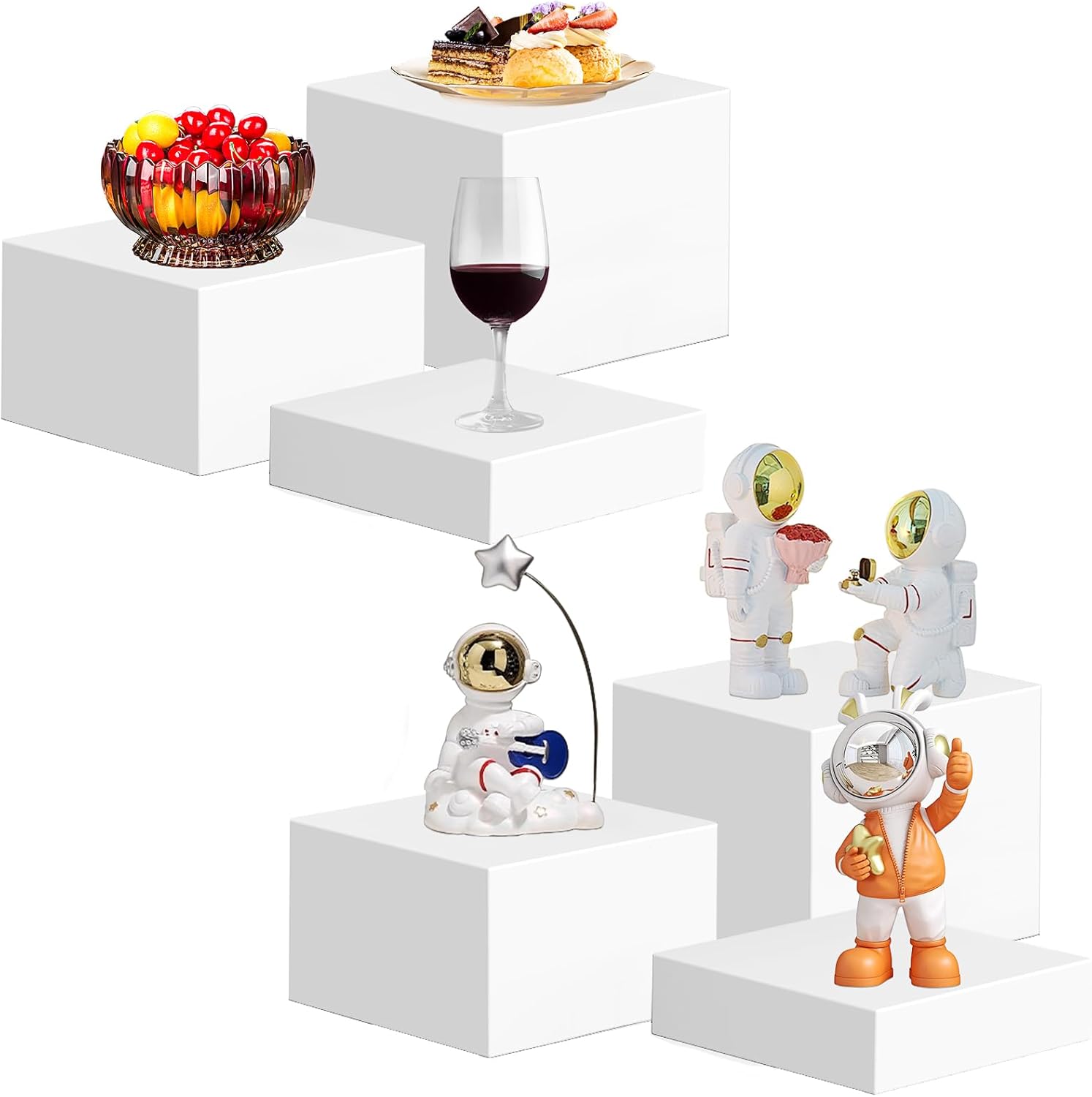 6-Pack Buffet Risers,Acrylic Display Stand for Display Dessert Figures Collectible Show,White Cube Display Nesting Riser with Hollow Bottoms for Weddings,Parties,Buffet,6"x7"x8"