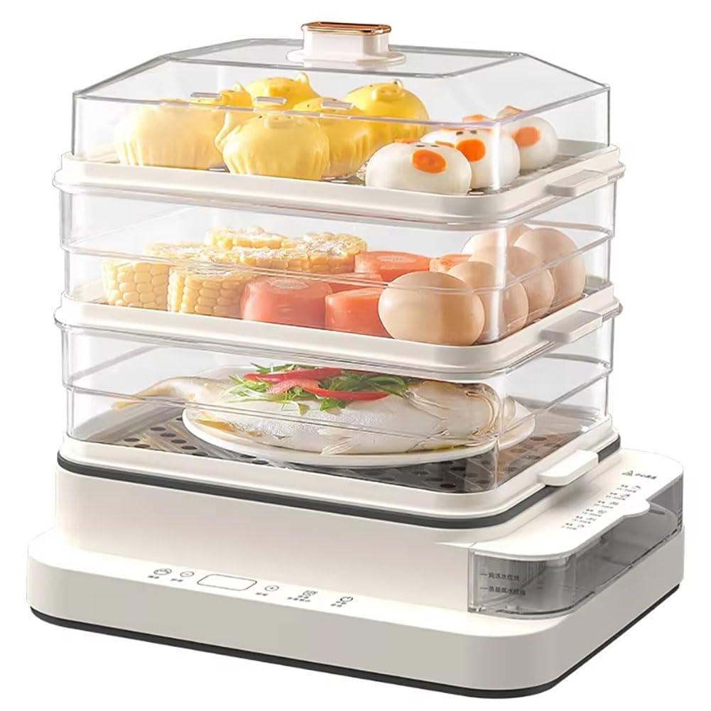 Parowar do żywności, pojemność 18 l, 800 W, 3-poziomowa konstrukcja, 3-godzinne utrzymywanie ciepła, 24-godzinne opóźnienie startu, automatyczne wyłączanie, 60-minutowy timer do zdrowych posiłków
