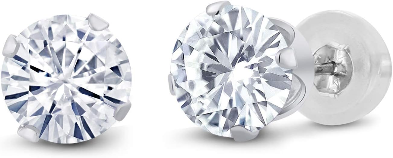Gem Stone King 14K White Gold Moissanite Stud Earrings For Women Men (2.00 Cttw, Round 6.5MM)