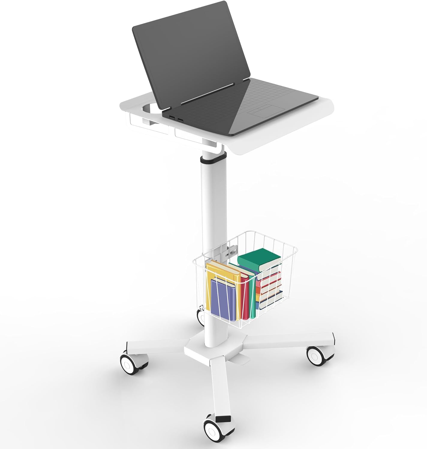 Photo 1 of Adjustable Height Portable Laptop Desk with Wheels,White Computer Cart on Wheels,Standing Mobile Desk Workstation, Utility Medical Cart 