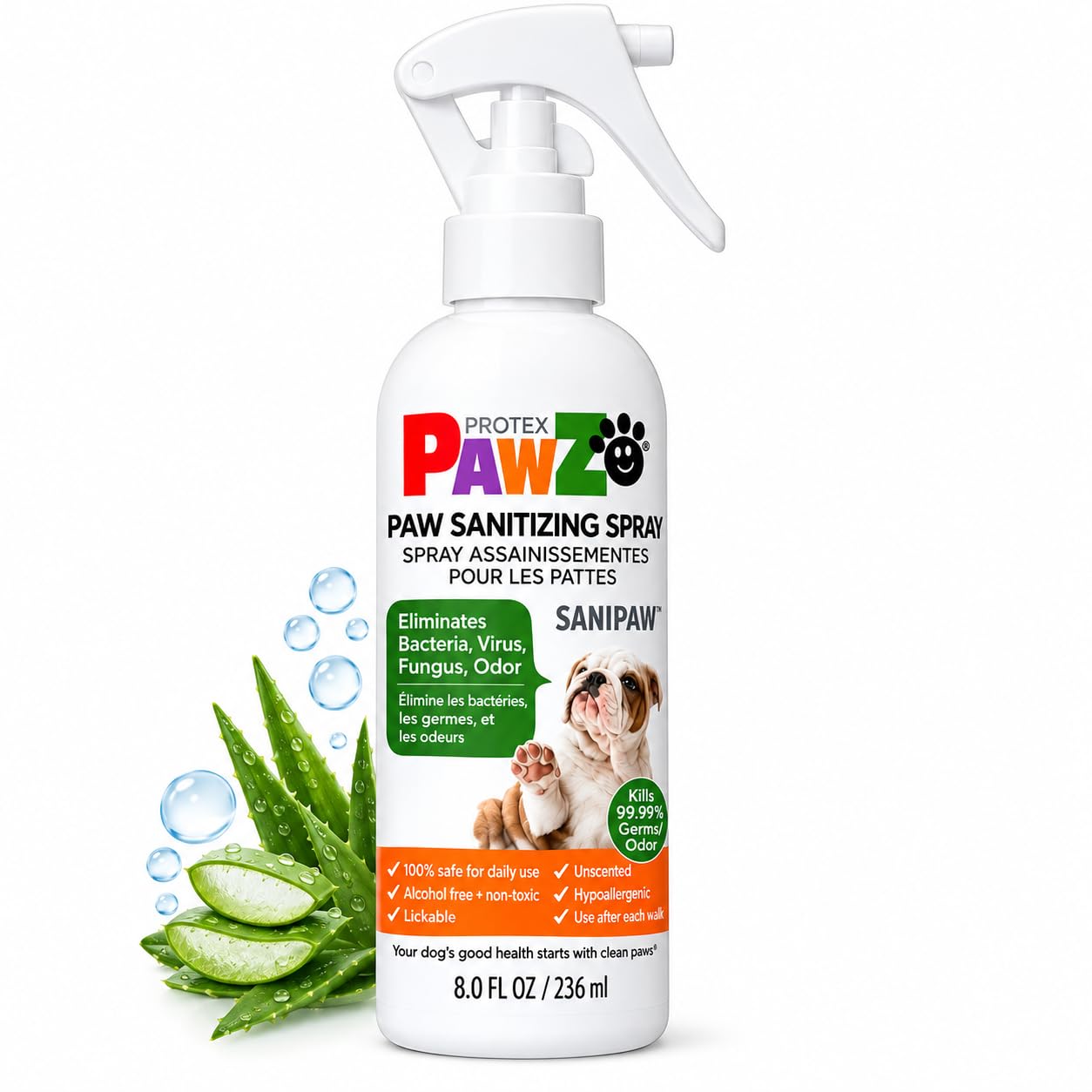 PawZ SaniPaw Dog Paw Cleaner and Odor Eliminator Spray, 8 Oz Paw Sanitizer and Dog Repellent Spray