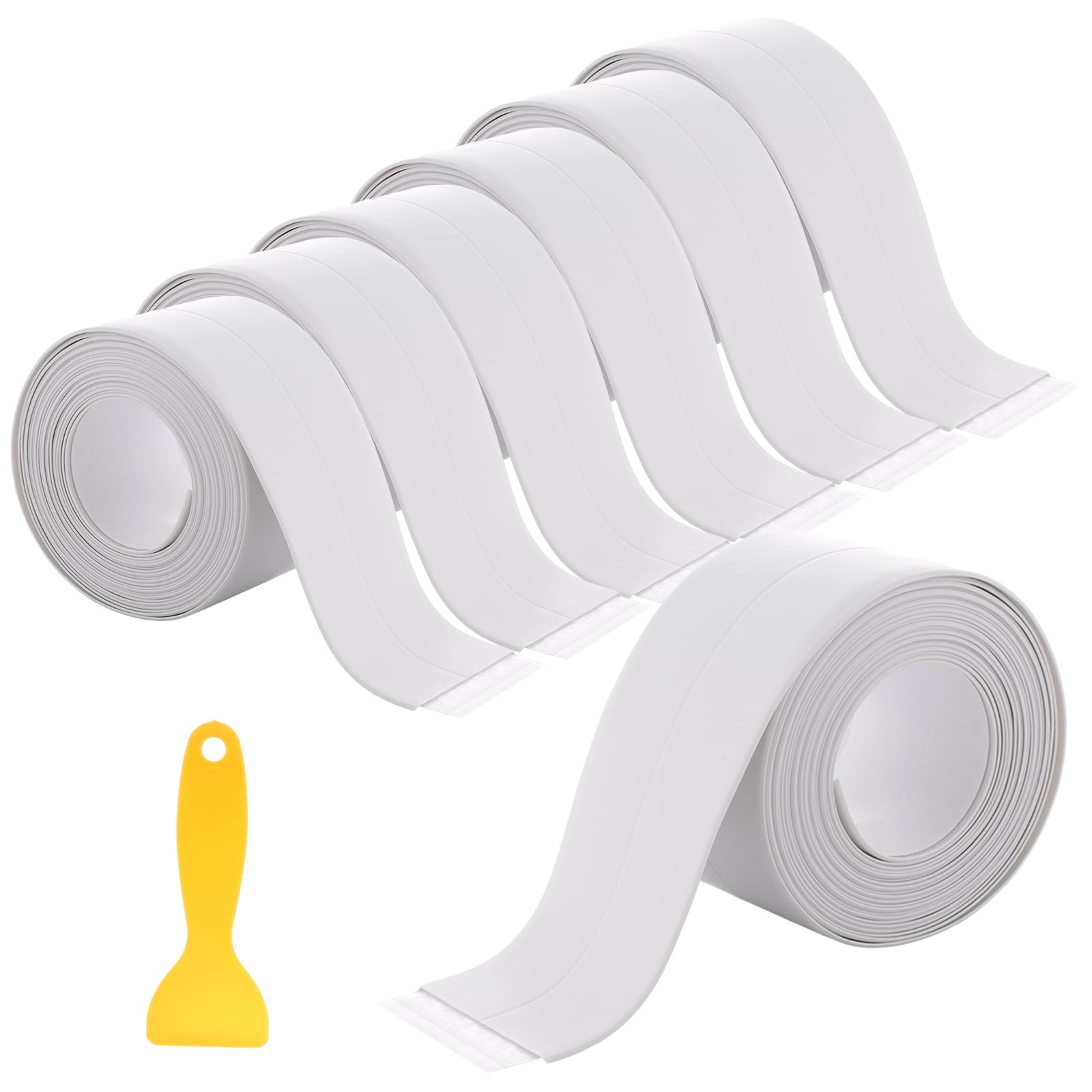 ASelected 6 Roll Bath Sealant Strip Self Adhesive 23.6Ft Bathroom Sealant White Waterproof, Caulk Strip Sealant Tape for Kitchen, Bathroom, Toilet, Wall Corner with Sealing Tool(3.2M x 3.8CM)