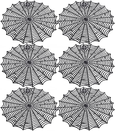 Sfcddtlg 6 Pcs Halloween Spider Web Placemats, 15' Heat Insulation Halloween Placemats Spider Web Table Mats, Hollow Out Spiderweb Coasters Placemat for Dining Table Party Decoration