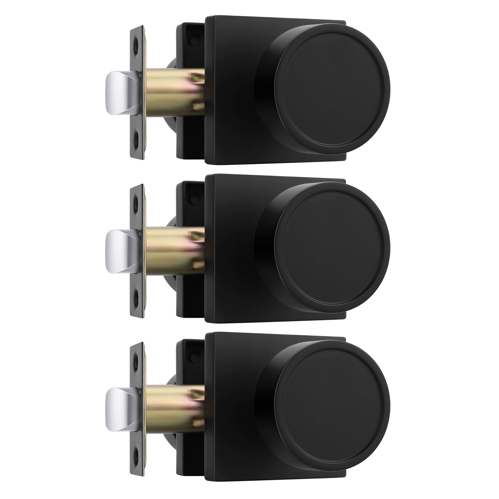 Goldenwarm Passage Matte Black Closet Door Knobs Interior, 3 Pack