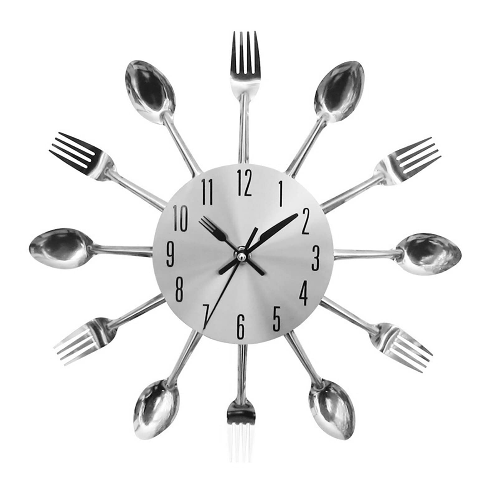 Horloge Murale de Cuisine Moderne Horloge Maison Créative en Métal Argenté